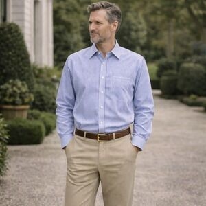 BROOKS BROTHERS Striped Dress Shirt Blue Cotton Button Down Size 18 4/5